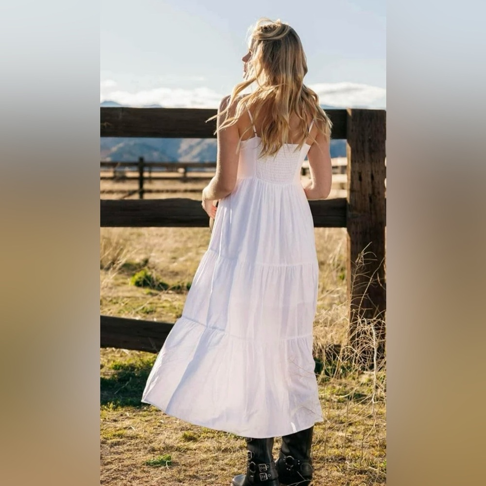 Lined Tiered Sleeveless Linen Flare Maxi Dress Adjustable Spaghetti Strap